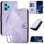 For Realme 9 Pro+ YX0080 Grid Butterfly Embossed Pattern Flip Leather Phone Case with Lanyard(Light Purple)