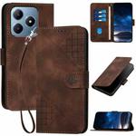 For Realme C63 Global Grid Butterfly Embossed Pattern Leather Phone Case with Lanyard(Coffee)