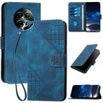 For Realme 12 5G Global YX0080 Grid Butterfly Embossed Pattern Flip Leather Phone Case with Lanyard(Dark Blue)