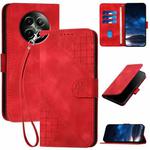 For Realme 12 5G Global YX0080 Grid Butterfly Embossed Pattern Flip Leather Phone Case with Lanyard(Red)