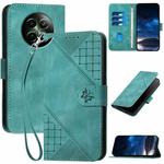 For Realme 12 5G Global Grid Butterfly Embossed Pattern Leather Phone Case with Lanyard(Light Blue)