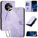 For Realme 12 5G Global YX0080 Grid Butterfly Embossed Pattern Flip Leather Phone Case with Lanyard(Light Purple)