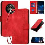 For Realme 12+ 5G Global YX0080 Grid Butterfly Embossed Pattern Flip Leather Phone Case with Lanyard(Red)