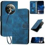 For Realme 12 Pro 5G Global Grid Butterfly Embossed Pattern Leather Phone Case with Lanyard(Dark Blue)