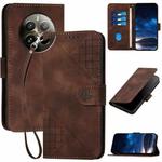 For Realme 12 Pro 5G Global Grid Butterfly Embossed Pattern Leather Phone Case with Lanyard(Coffee)