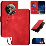 For Realme 12 Pro+ 5G Global Grid Butterfly Embossed Pattern Leather Phone Case with Lanyard(Red)