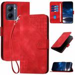 For Realme C33 2023 Global Grid Butterfly Embossed Pattern Leather Phone Case with Lanyard(Red)