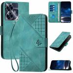 For Realme C55 4G Global Grid Butterfly Embossed Pattern Leather Phone Case with Lanyard(Light Blue)