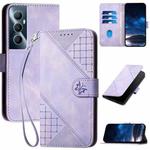 For Realme C65 4G YX0080 Grid Butterfly Embossed Pattern Flip Leather Phone Case with Lanyard(Light Purple)