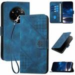 For Realme 14 Pro Grid Butterfly Embossed Pattern Leather Phone Case with Lanyard(Dark Blue)