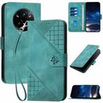 For Realme 14 Pro+ Grid Butterfly Embossed Pattern Leather Phone Case with Lanyard(Light Blue)