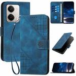 For Realme P3 Ultra 5G Grid Butterfly Embossed Pattern Leather Phone Case with Lanyard(Dark Blue)