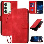 For Realme 14x Global Grid Butterfly Embossed Pattern Leather Phone Case with Lanyard(Red)