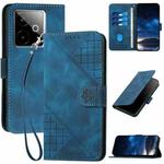 For Realme GT 7 India Grid Butterfly Embossed Pattern Leather Phone Case with Lanyard(Dark Blue)