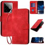 For Realme GT 7 India Grid Butterfly Embossed Pattern Leather Phone Case with Lanyard(Red)