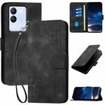 For vivo V29e 5G Global YX0080 Grid Butterfly Embossed Pattern Flip Leather Phone Case with Lanyard(Black)