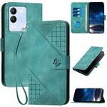 For vivo V29e 5G Global YX0080 Grid Butterfly Embossed Pattern Flip Leather Phone Case with Lanyard(Light Blue)