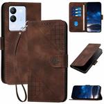 For vivo V30 Lite 5G Global YX0080 Grid Butterfly Embossed Pattern Flip Leather Phone Case with Lanyard(Coffee)