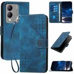 For vivo Y28 5G India YX0080 Grid Butterfly Embossed Pattern Flip Leather Phone Case with Lanyard(Dark Blue)