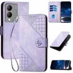 For vivo Y28 5G India YX0080 Grid Butterfly Embossed Pattern Flip Leather Phone Case with Lanyard(Light Purple)