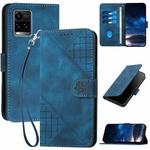 For vivo Y21s / Y21t YX0080 Grid Butterfly Embossed Pattern Flip Leather Phone Case with Lanyard(Dark Blue)