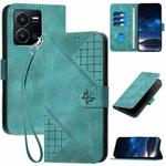 For vivo Y35 4G Global YX0080 Grid Butterfly Embossed Pattern Flip Leather Phone Case with Lanyard(Light Blue)