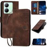 For vivo Y36 5G Global YX0080 Grid Butterfly Embossed Pattern Flip Leather Phone Case with Lanyard(Coffee)