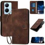 For vivo Y78+ 5G Global / V29 Lite YX0080 Grid Butterfly Embossed Pattern Flip Leather Phone Case with Lanyard(Coffee)