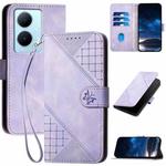 For vivo Y78 5G Global YX0080 Grid Butterfly Embossed Pattern Flip Leather Phone Case with Lanyard(Light Purple)