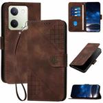 For vivo Y100 5G Global YX0080 Grid Butterfly Embossed Pattern Flip Leather Phone Case with Lanyard(Coffee)