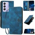 For vivo Y100 5G IDN YX0080 Grid Butterfly Embossed Pattern Flip Leather Phone Case with Lanyard(Dark Blue)