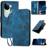 For vivo iQOO Z9s / V40e India Grid Butterfly Embossed Pattern Leather Phone Case with Lanyard(Dark Blue)