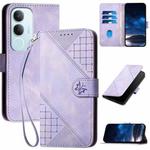 For vivo Y19s Global Grid Butterfly Embossed Pattern Leather Phone Case with Lanyard(Light Purple)