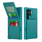 For Samsung Galaxy S25 Ultra 5G Vertical Flip Card Bag Holder Leather Phone Case(Cyan Green)