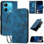 For Infinix Smart 7 Global YX0080 Grid Butterfly Embossed Pattern Flip Leather Phone Case with Lanyard(Dark Blue)