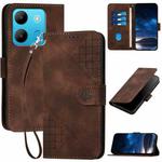 For Infinix Smart 7 Global YX0080 Grid Butterfly Embossed Pattern Flip Leather Phone Case with Lanyard(Coffee)