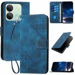 For Infinix Smart 7 HD YX0080 Grid Butterfly Embossed Pattern Flip Leather Phone Case with Lanyard(Dark Blue)