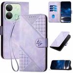 For Infinix Smart 7 HD YX0080 Grid Butterfly Embossed Pattern Flip Leather Phone Case with Lanyard(Light Purple)