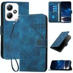 For Infinix Hot 30 Play / Hot 30 Play NFC Grid Butterfly Embossed Pattern Leather Phone Case with Lanyard(Dark Blue)