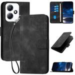 For Infinix Hot 30 Play / Hot 30 Play NFC Grid Butterfly Embossed Pattern Leather Phone Case with Lanyard(Black)