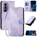 For Infinix Hot 50 Pro 4G Grid Butterfly Embossed Pattern Leather Phone Case with Lanyard(Light Purple)