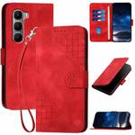 For Infinix Hot 60 5G / Hot 60i 4G Grid Butterfly Embossed Pattern Leather Phone Case with Lanyard(Red)