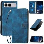 For Infinix Smart 10 Plus 4G Grid Butterfly Embossed Pattern Leather Phone Case with Lanyard(Dark Blue)