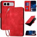 For Infinix Smart 10 Plus 4G Grid Butterfly Embossed Pattern Leather Phone Case with Lanyard(Red)