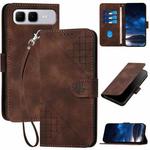 For Infinix Smart 10 Plus 4G Grid Butterfly Embossed Pattern Leather Phone Case with Lanyard(Coffee)