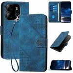 For Tecno Pop 7 / 7 Pro YX0080 Grid Butterfly Embossed Pattern Flip Leather Phone Case with Lanyard(Dark Blue)