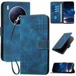 For Tecno Camon 40 Premier Grid Butterfly Embossed Pattern Leather Phone Case with Lanyard(Dark Blue)