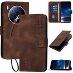 For Tecno Camon 40 Premier Grid Butterfly Embossed Pattern Leather Phone Case with Lanyard(Coffee)