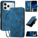 For Tecno Spark 40 4G Grid Butterfly Embossed Pattern Leather Phone Case with Lanyard(Dark Blue)