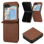 For Samsung Galaxy Z Flip5 Solid Color Calf Texture Folding Leather Phone Case(Dark Brown)